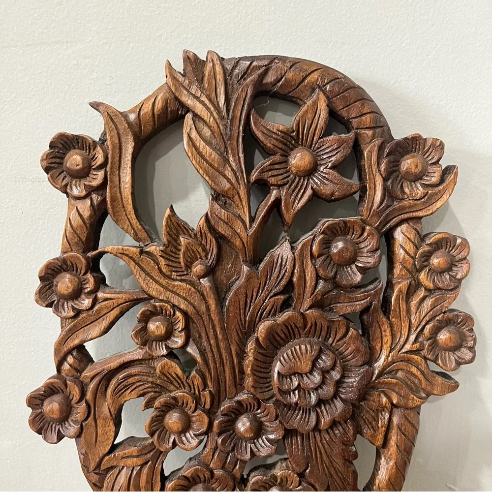 Vintage wood hanging flowers In Basket MCM‎ 17” Boho